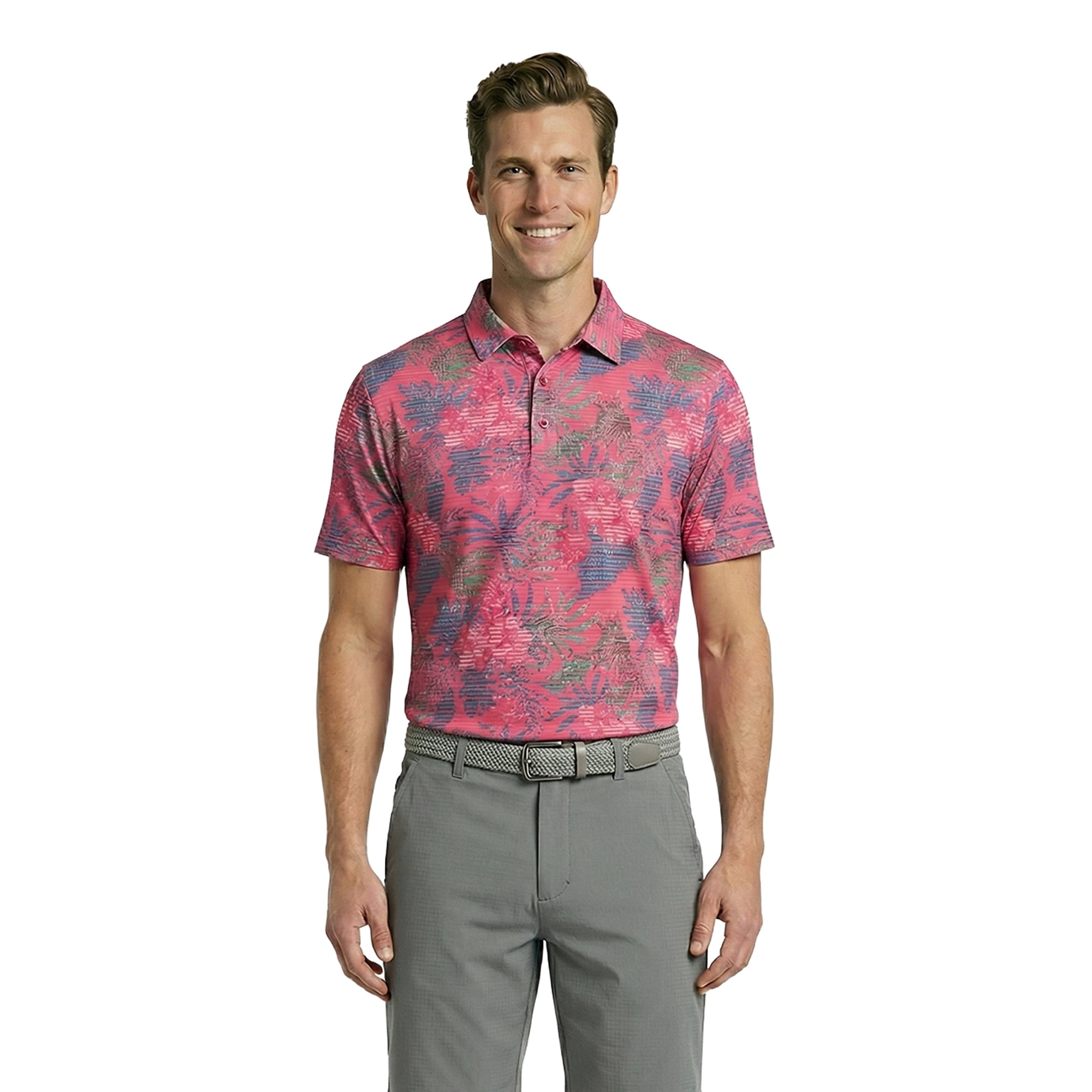 Birdie Bound Men's and Big Men's Tropical Stripes Polo Golf Shirt, Sizes S-5XL