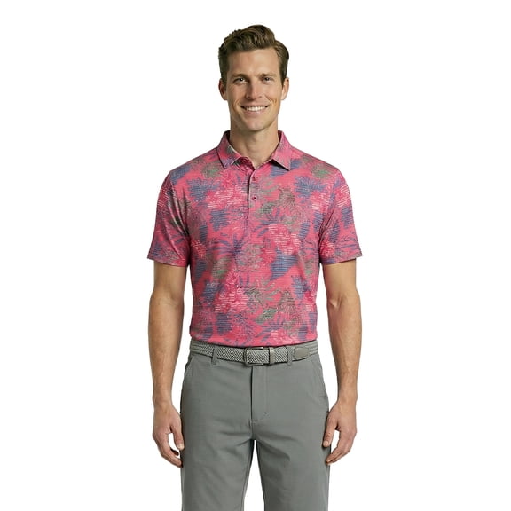 Birdie Bound Men's and Big Men's Tropical Stripes Polo Golf Shirt, Sizes S-5XL
