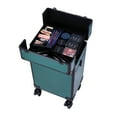 thumbnail image 3 of Draw-Bar Style Aluminum Rolling Makeup Case, 4-in-1 Large Capacity Trolley Makeup Travel Case with Locks & Swivel Wheels, Portable Cosmetic Case, Salon Barber Case Traveling Cart Trunk, Dark Green, 3 of 9