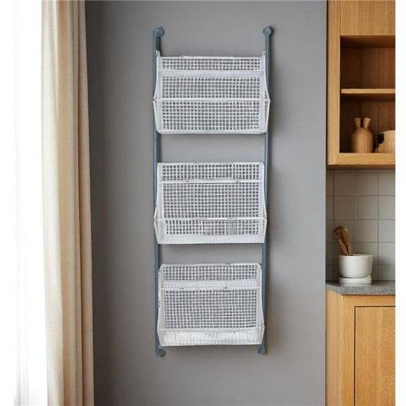 HomeRoots 634516 24 in. White & Gray Metal Baskets Wall Mounted Cubby Shelf