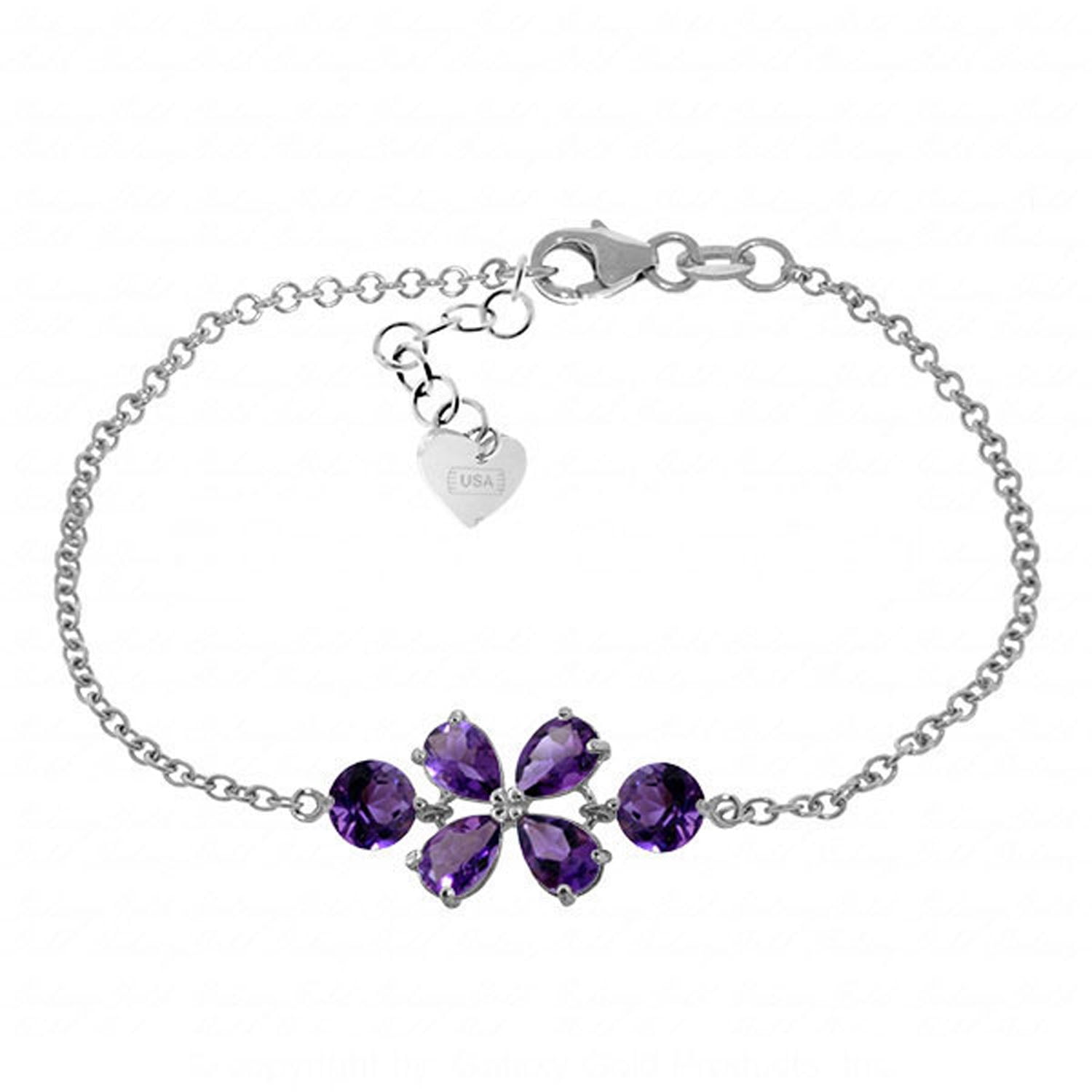 Galaxy Gold 14K Solid Gold 3.15 Carat Natural Amethyst Bracelet for Women - White Gold Fine Jewelry