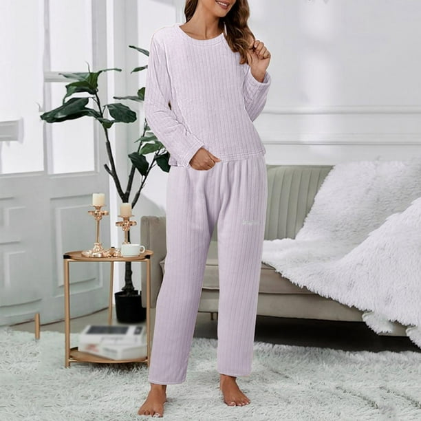CAICJ98 Womens Pajamas Women Casual Pajamas Sets Coral Long Sleeve Tops And Long Pants Letter Printing Sleepwear Two Piece Set Night Wear Women