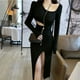 thumbnail image 4 of Vestido ajustado fruncido para mujer, sexy, sin mangas, con abertura, midi, para fiesta, cóctel, boda, invitada, 4 of 6