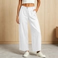 thumbnail image 2 of Wide Leg Cotton Pants for Women Zipper Front Straight Dress Pants Business Casual Summer Trousers with Pockets, 2 of 7