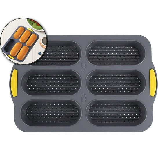 VQPeo 6-cavity Silicone Bread Loaf Pan, Nonstick Sourdough Loaf Pan & Heat Resistant Bread Pan, Bread Pans for Homemade Bread, Silicone Molds for Baking Hoagie Rolls