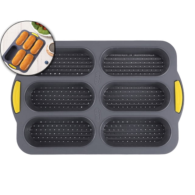 Dvruxg 6-cavity Silicone Bread Loaf Pan, Nonstick Sourdough Loaf Pan & Heat Resistant Baguette Bread Pan, Bread Pans for Homemade Bread, Silicone Molds for Baking Hoagie Rolls