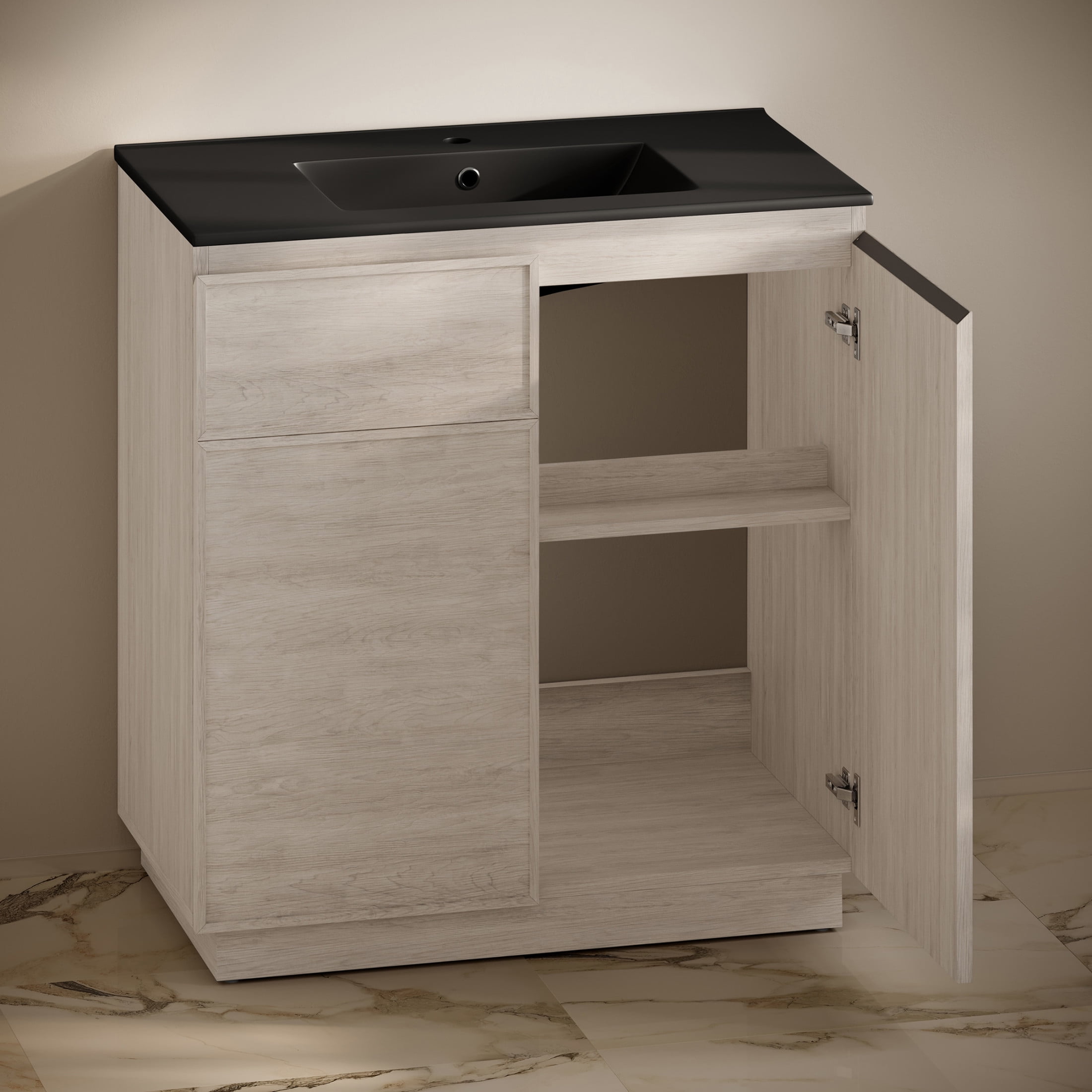 St. Tropez 36" Freestanding Bathroom Vanity in White Oak with Black Sink Top