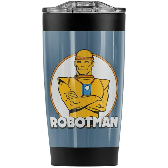 Justice League Robotman Stainless Steel Tumbler 20 oz Coffee Travel Mug/Cup, Vacuum Insulated & Double Wall with Leakproof Sliding Lid | Great for Hot Drinks and Cold Beverages