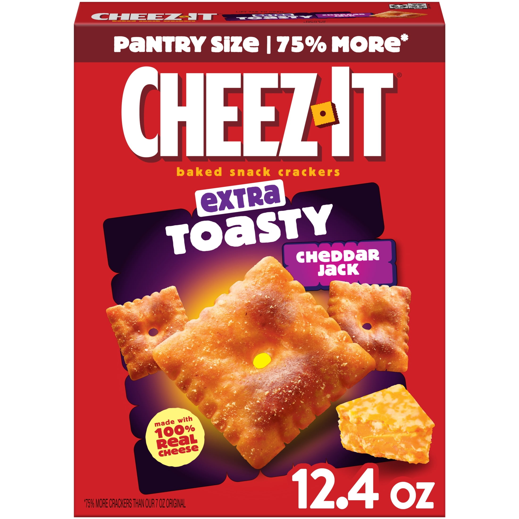 (3 pack) Cheez-It Extra Toasty Cheddar Jack Cheese Crackers, Baked Snack Crackers, 12.4 oz