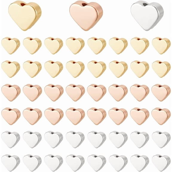 60Pcs 3 Colors 18K Gold Plated Heart Beads Love Heart Spacer Beads Small Hole Heart Charms Metal Loose Beads Bracelet Beads for DIY Necklace Jewelry Making Multi-color