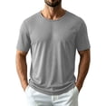 thumbnail image 3 of Men's Short Sleeve T-Shirt Solid Color Crewneck Casual Fashion Top Tee Cotton Blend Quick Dry Breathable Lightweight Weekly Wear Gym Workout Outfits Essential Gift For Him, 3 of 9