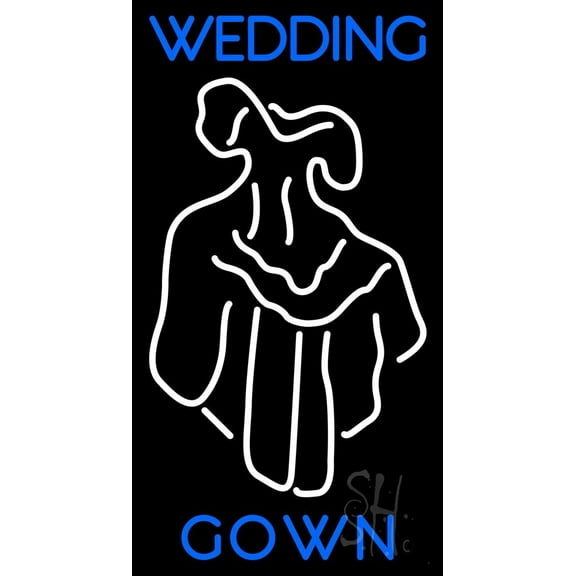 Wedding Gown Logo LED Neon Sign 37" Tall x 20" Wide - inches, Black Square Cut Acrylic Backing, with Dimmer - Premium built indoor Sign for Storefront, Store interior, Studio.