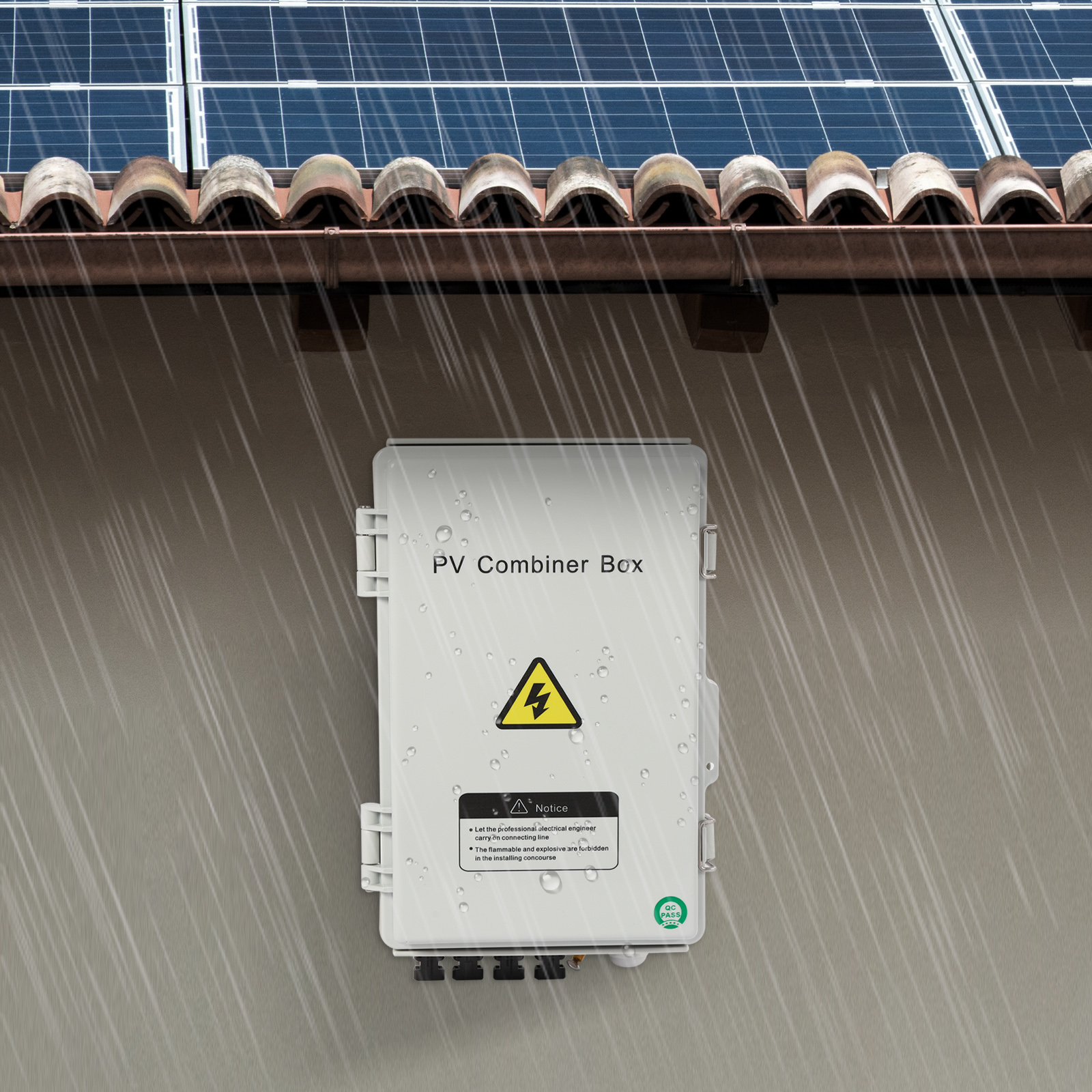 ChicHomey Durable PV Combiner Box with 4 Strings, Surge Protection, 550V 63A Circuit Breaker, IP65, Ideal for Solar Systems, ABS & PC Material