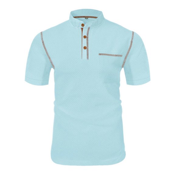 Zekutng Mens T-Shirts Summer Casual Solid Color Short Sleeved Button Pocket Stand up Collar Top/Shirt,Sizes S-3XL