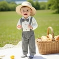 thumbnail image 2 of Infant Baby Boys 2 Piece Formal Fall Outfit, Long Sleeve Shirt Gingham Suspender Pants Gentle Suit For Wedding First Birthday Party for 3 6 9 12 18 Months,Black,12-18 Months, 2 of 9