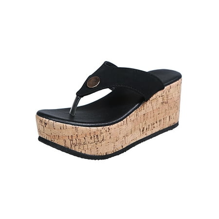 

Daeful Ladies Sandals Slip On Flip-flops Wedge Slides Outdoor Non-slip Fashion Summer Footbeds Black 6.5