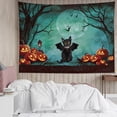 thumbnail image 5 of Horror Halloween Tapestry Pumpkin Lanterns and Black Cat in Forest with Moon Bat Wall Tapestry Spooky Teal Night Sky Tapestry for Bedroom Classrom Office Living Room Dorm Decor, 59x51 Inches, 5 of 7