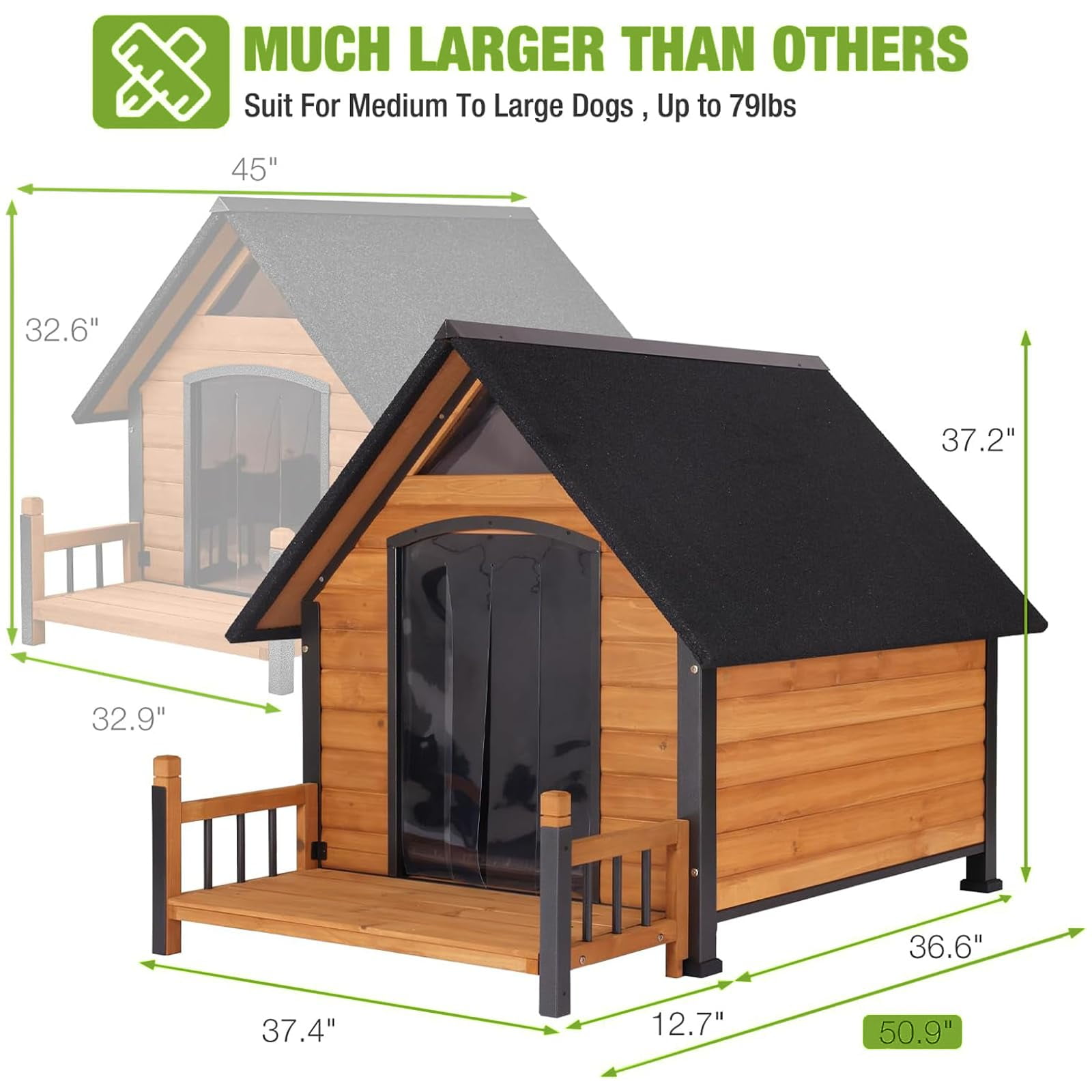 Aivituvin Heated Dog House for Outside Insulated Large Dog House Outdoor with Safe Heated Pad, Chew-Proof Metal Frame & Insulated Liner for Medium to Large Dogs, 37.4" L x 50.9" W x 37.2" H
