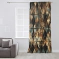 thumbnail image 3 of Brown Teal Geometric Semi Sheer Curtains Drapes for Living Room, Bedroom, French Doors Window 45 Inches Long, Retro Modern Plaid Abstract Art Rod Pocket Chiffon Curtain Drapery Voile Draperies Panel, 3 of 6