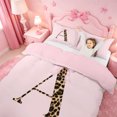 thumbnail image 3 of meiyoeat Leopard Print Monogram A Bedding,Pink Bow Initial Duvet Cover Full For Girl,Pink Reversible,3pcs,1 Duvet Cover and 2 Pillowcases, 3 of 6