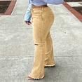 thumbnail image 3 of cocolona Womens Summer Casual Hole Flare Jeans Button Zipper Waist Stretch Wide Leg Denim Pants with Pockets, 3 of 5