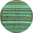 thumbnail image 1 of Ahgly Company Machine Washable Indoor Round Abstract Turquoise Blue Modern Area Rugs, 3' Round, 1 of 4