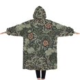 thumbnail image 2 of Oversized Wearable Blanket Hoodie,Green Pioneer Flower Pattern Sherpa Blanket Hoodie with Super Pockets,Super Warm Fuzzy Pullover for Women & Men, 2 of 6
