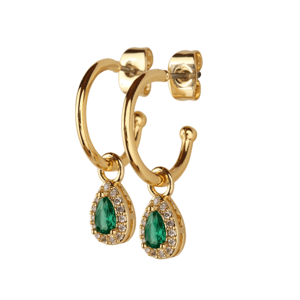Aretes de Oro 14k para Mujer tipo Arracadas con Zirconia Cúbica LuckyLy, Modelo Dory Verde verde UNITALLA