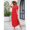 thumbnail image 3 of Chiclily Women's Summer Maxi Dress Loose Short Sleeve T-Shirt Long Dress Casual Side Split Sundress with Pockets, S-2XL, 3 of 9
