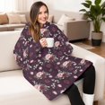 thumbnail image 4 of Wearable Lamb Fleece Blanket Hoodie,Pioneer Flower Floral Print Pattern Oversized Sherpa Blanket Hoodie with Super Pockets,Super Warm Fuzzy Pullover for Women & Men, 4 of 6