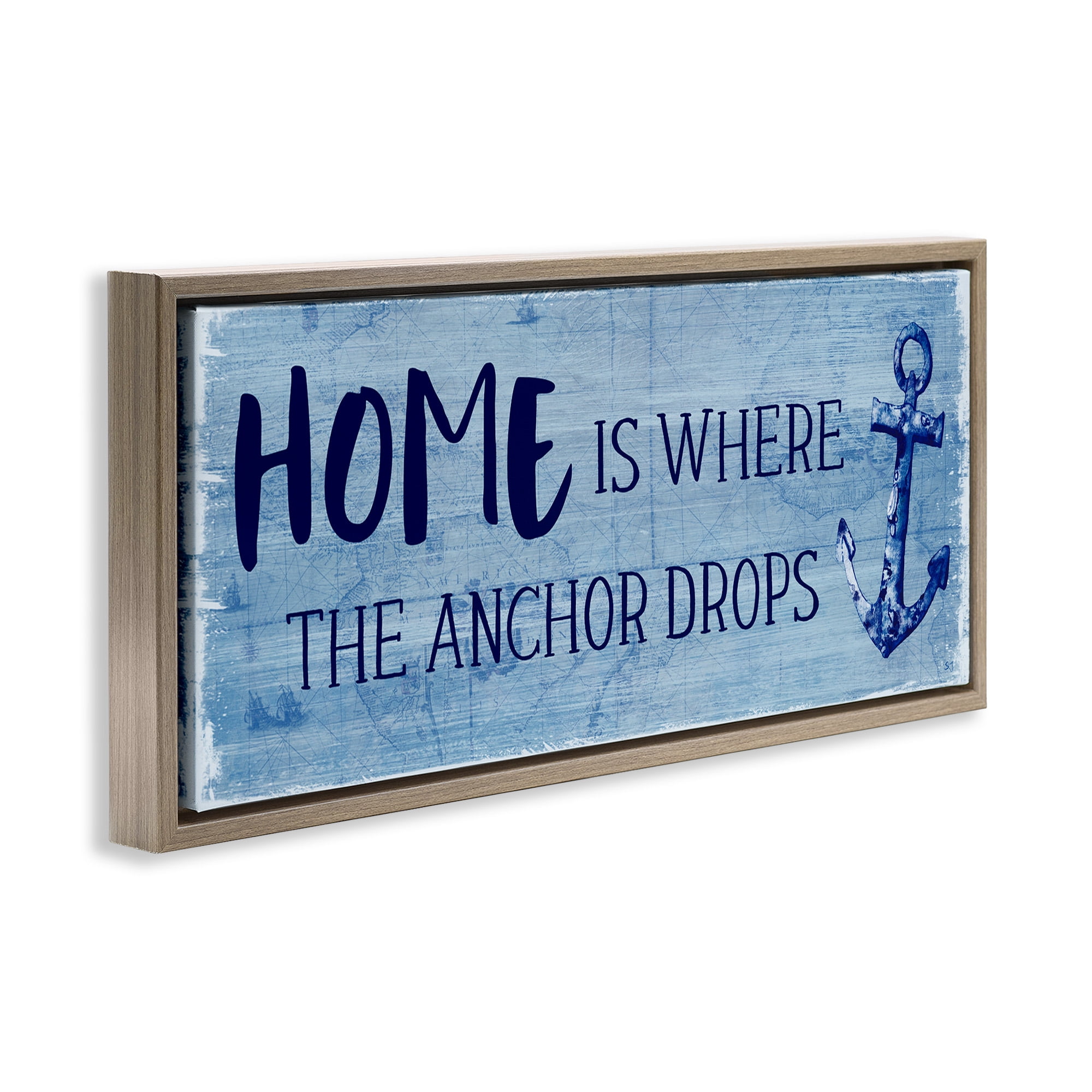 Stupell Industries Home Is Where Anchor Drops Nature Painting Brown Floater Framed Canvas Art Print Wall Art, 31 x 14