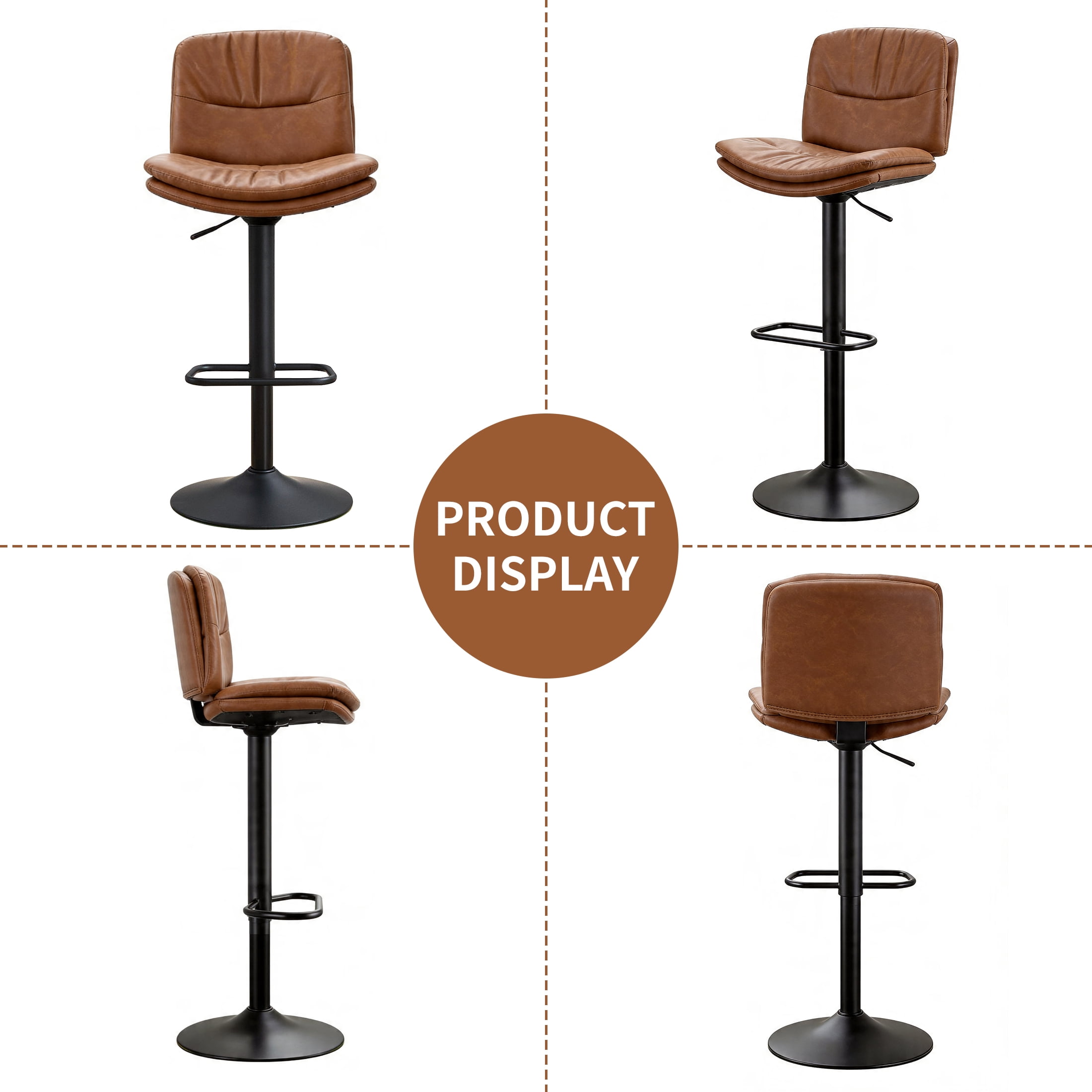 FIRAVOE Swivel Bar Stools Set of 3 (Double-Layer Upholstered) Adjustable Bar Stools (24"-32"), PU Leather Modern Barstools with Back for Bar, Kitchen, Dining Room, Brown