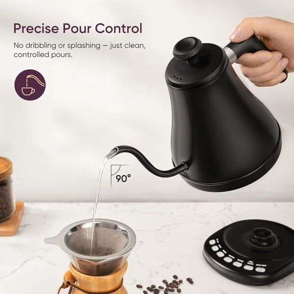 Electric Gooseneck Kettle with 5 Temperature Control Presets, Pour Over Kettle for Coffee & Tea, Hot Water Boiler, 100% Stainless Steel Inner Lid & Bottom, 1200W/0.8L