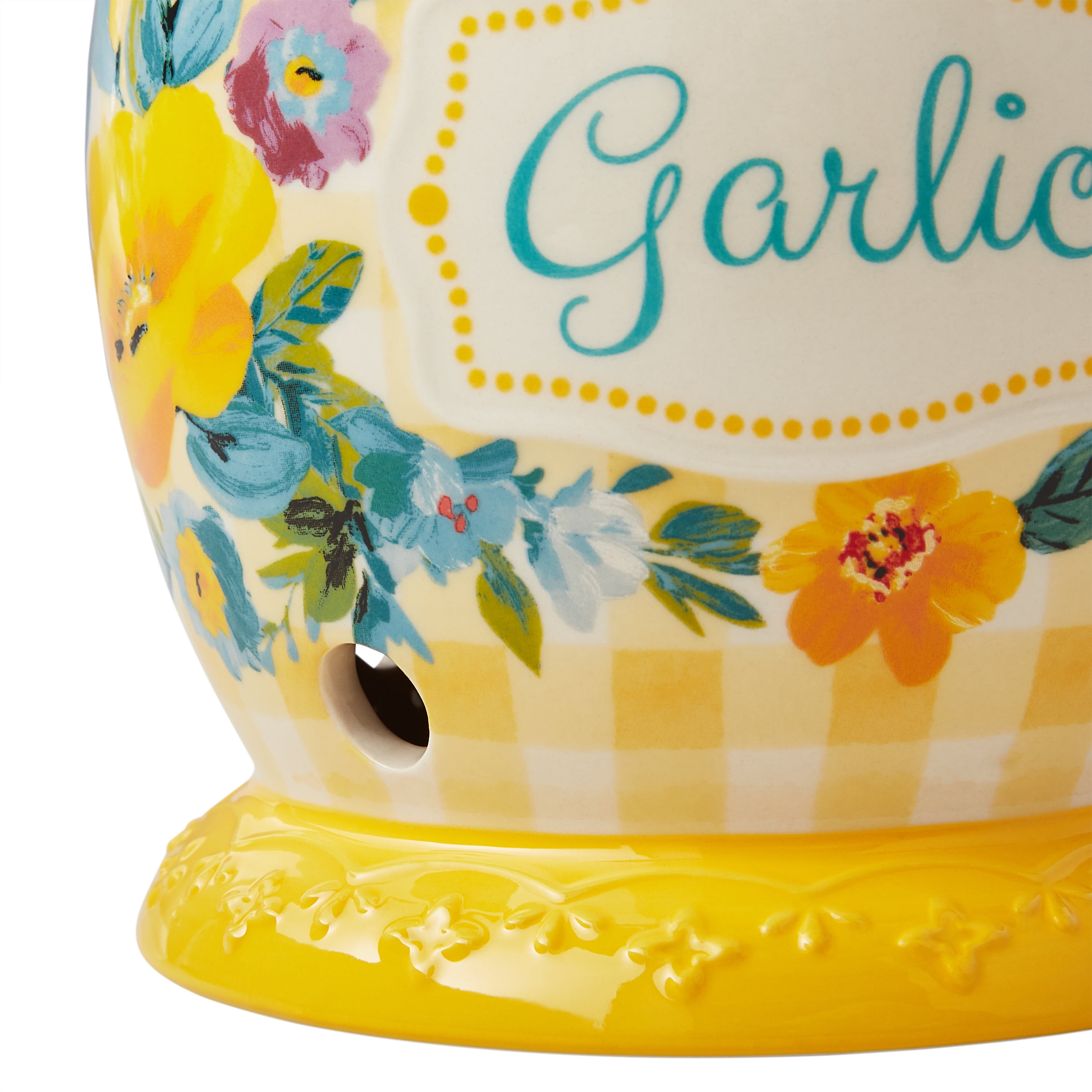 The Pioneer Woman Sweet Romance Ceramic Garlic Keeper with Lid