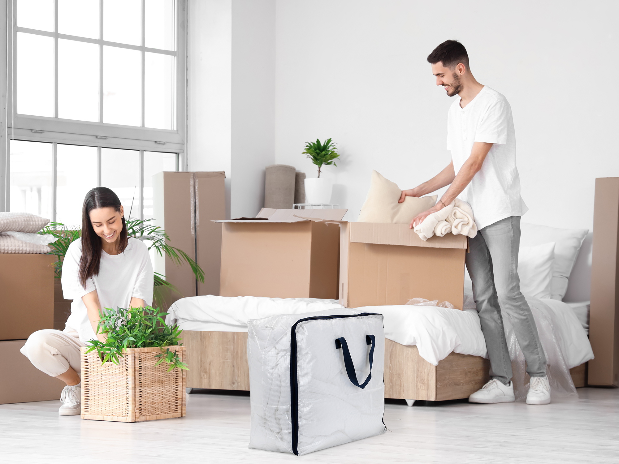 Unique Bargains 1 Pack Clothes Storage Bags Moving Bags Transparent 23.5*19.5*10in