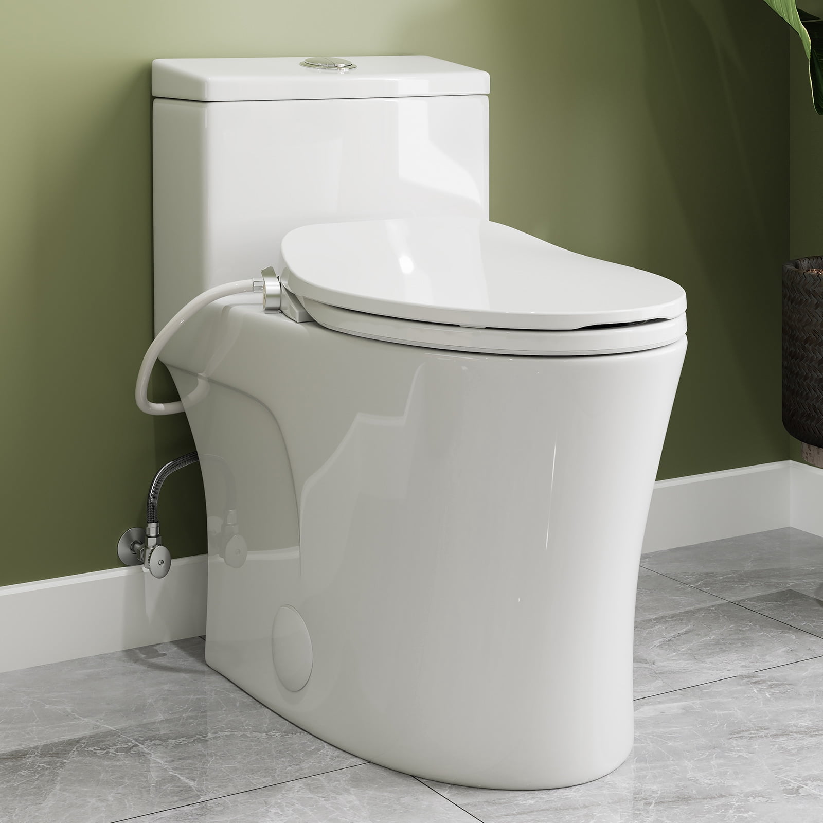 HOROW Elongated Bidet Toilet Seat with Quiet-Close, Non-Electric Bidet Toilet Attachment Fits for T0338W Toilet, Adjustable Nozzles Seat White Side Button Control