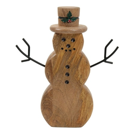 9.75 inch(Holiday Time Christmas Decorations Natural Wood Snowman with printed Table Top Decor  9.75 inch