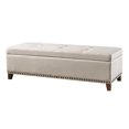 thumbnail image 2 of Benjara Nancy Storage Ottoman Bench, 51 Inch Beige Fabric, Brass Nailhead Trim, 2 of 5