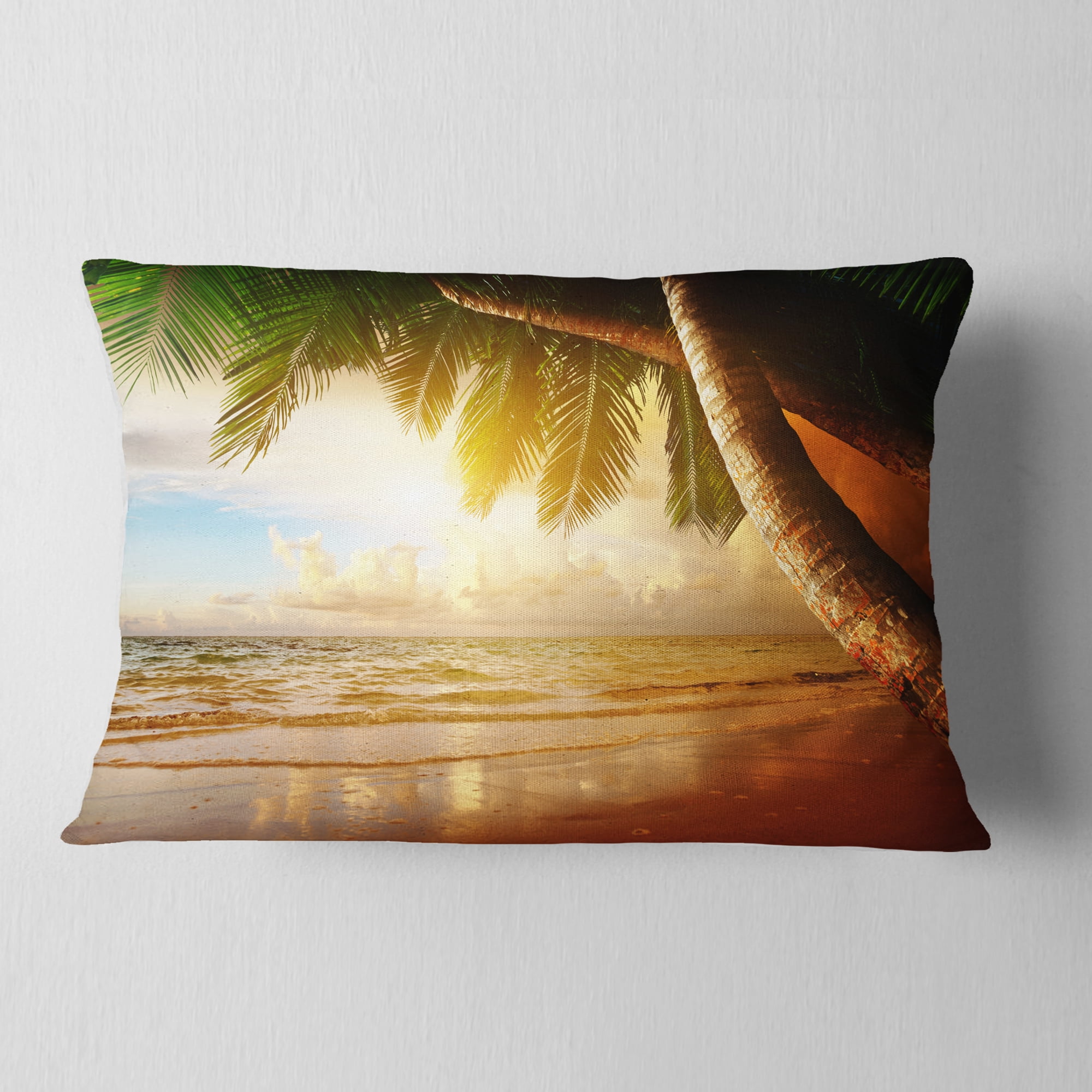Designart Caribbean Beach Sunrise - Landscape Photo Throw Pillow - 12x20