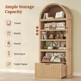 thumbnail image 3 of 81" Tall Arched Cabinets, Bookcase with Storage Drawer, Mid-Century Modern 5-Tier Bookshelf for Living Room, Kitchen, Home Office, Oak, 3 of 9