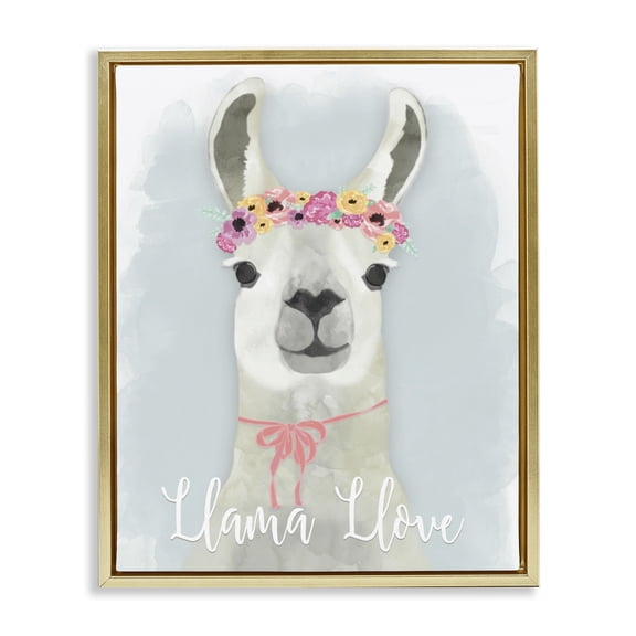 Stupell Industries Cottage Llama Love Pink Flower Tiara Gold Floating Frame Canvas Art, 25 x 31, by Jessica Mundo