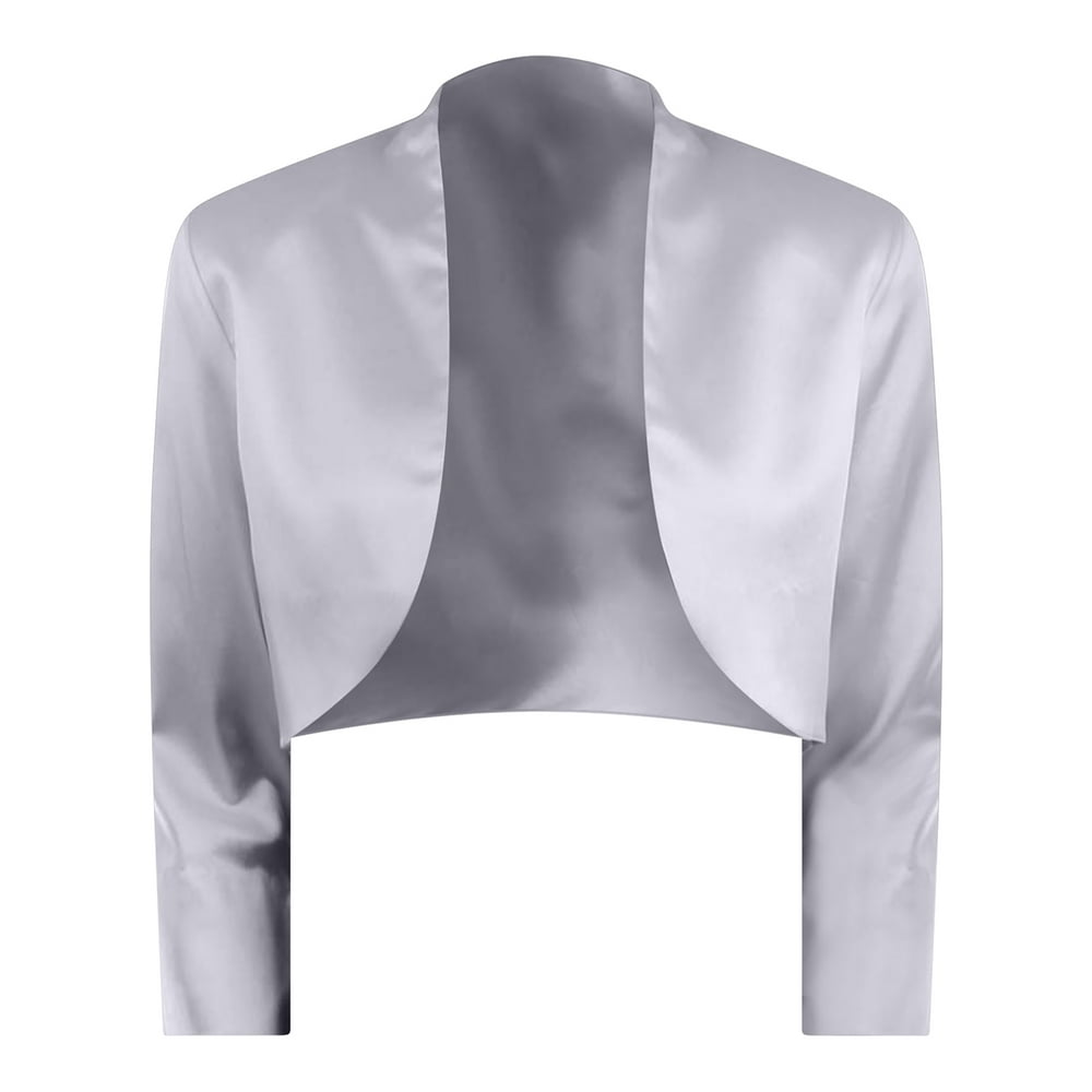 Luxury Divas Silver 3/4 Sleeve Satin Style Bolero Shrug Jacket Size XLarge