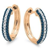 0.50 Carat (ctw) 14K Rose Gold Round Blue & White Diamond Ladies Pave Set Huggies Hoop Earrings 1/2 CT