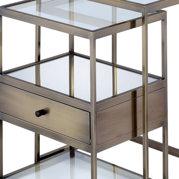 Nesting Tables Set - Clear Glass & Brass Accent Tables - 2 Piece Living Room Side Tables with Storage Drawer