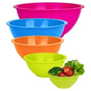 Set of 5 - Colorful Mixing Bowls - Plastic Mixing Bowl Set for Kitchen - Stackable Plastic Mixing Bowls - Dishwasher Safe Kitchen Bowls - BPA Free - Great for Cooking Serving Salads, Snack, Fruits,