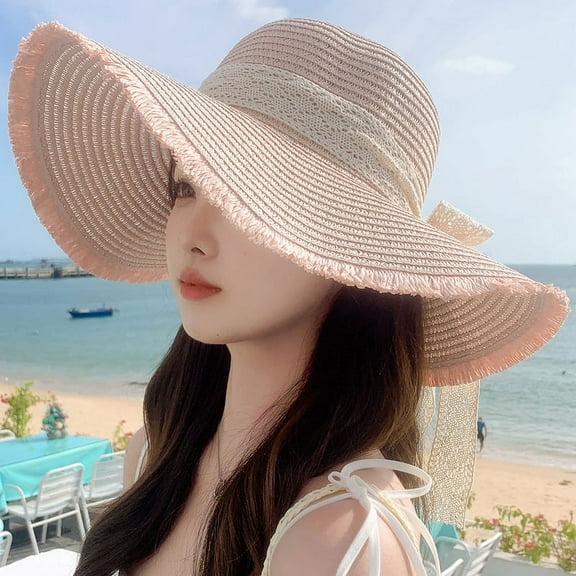 SikaFu New Sweet Bow, Sunbat Hat Woman Fashion Temperament Big Hat, Brim, Sun Hat Outdoor Sunscreen Hat