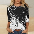 thumbnail image 2 of Pompotops T-shirt de Mode pour Femme Mi-Long Manches 3/4 Blouse Col Rond Hauts Décontractés Liquidation, 2 of 5