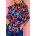 thumbnail image 1 of Women's Blue Floral Print Ruffle Peplum Top, 1 of 8