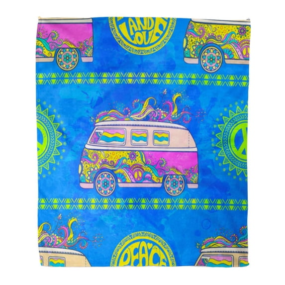 ASHLEIGH Throw Blanket 58x80 Inches Hippie Vintage Car Minivan Sign Popular for Flower Children Love and Music with Hand Warm Flannel Soft Blanket for Couch Sofa Bed