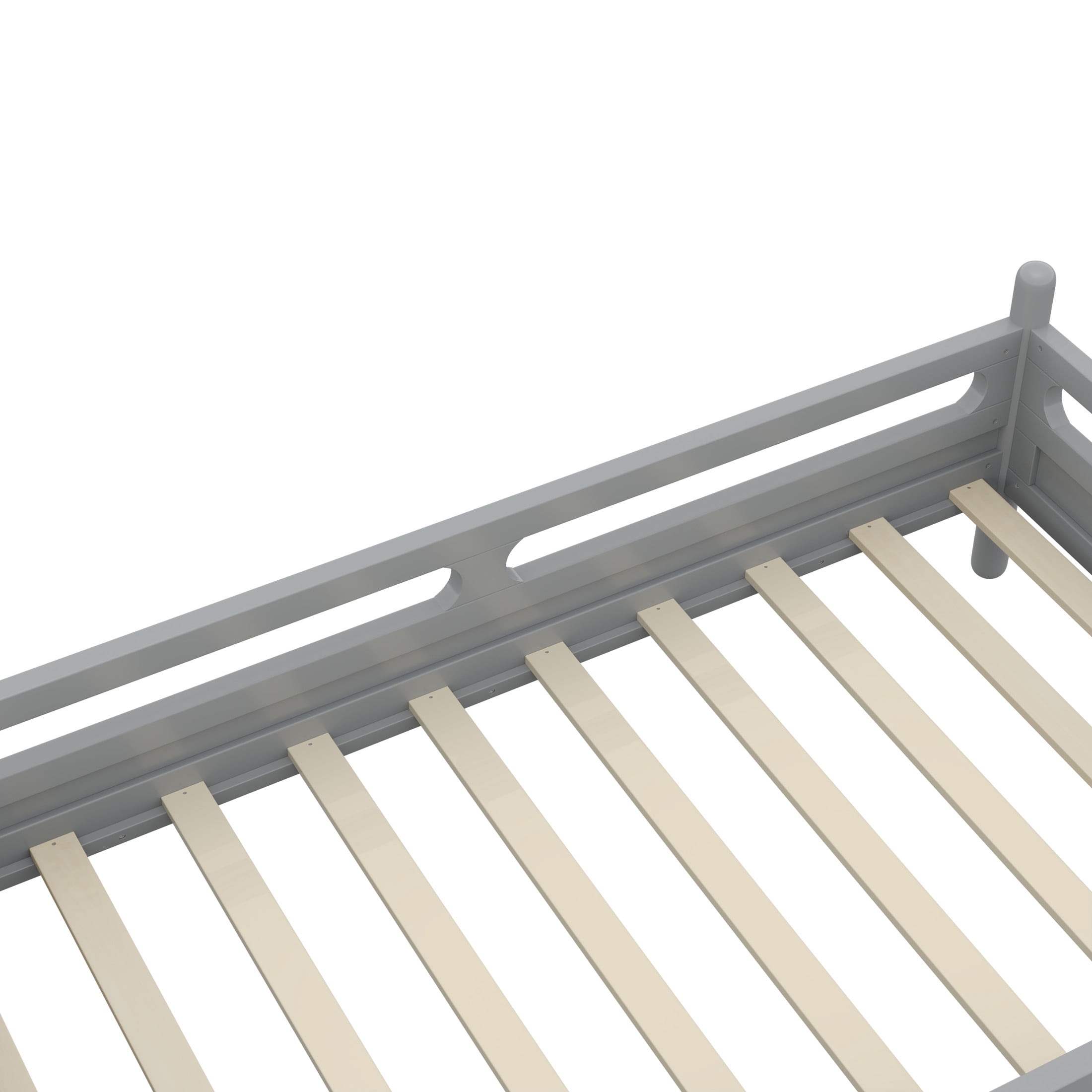 Noble House Twin Size Kids Bed Frame with Safety Rails, Low Profile Design & Slat Support, Gray